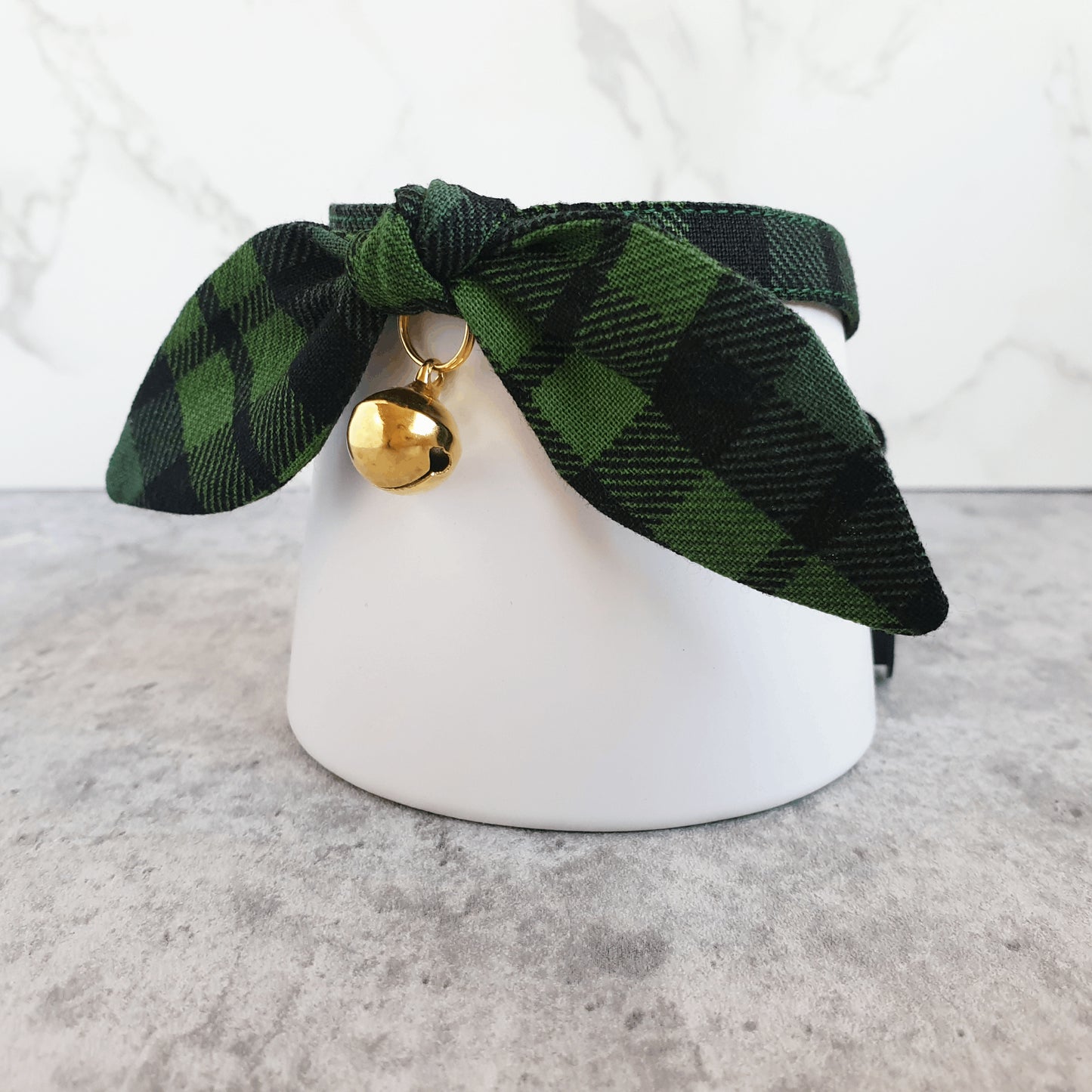 Green Buffalo Plaid Bow Cat Collar