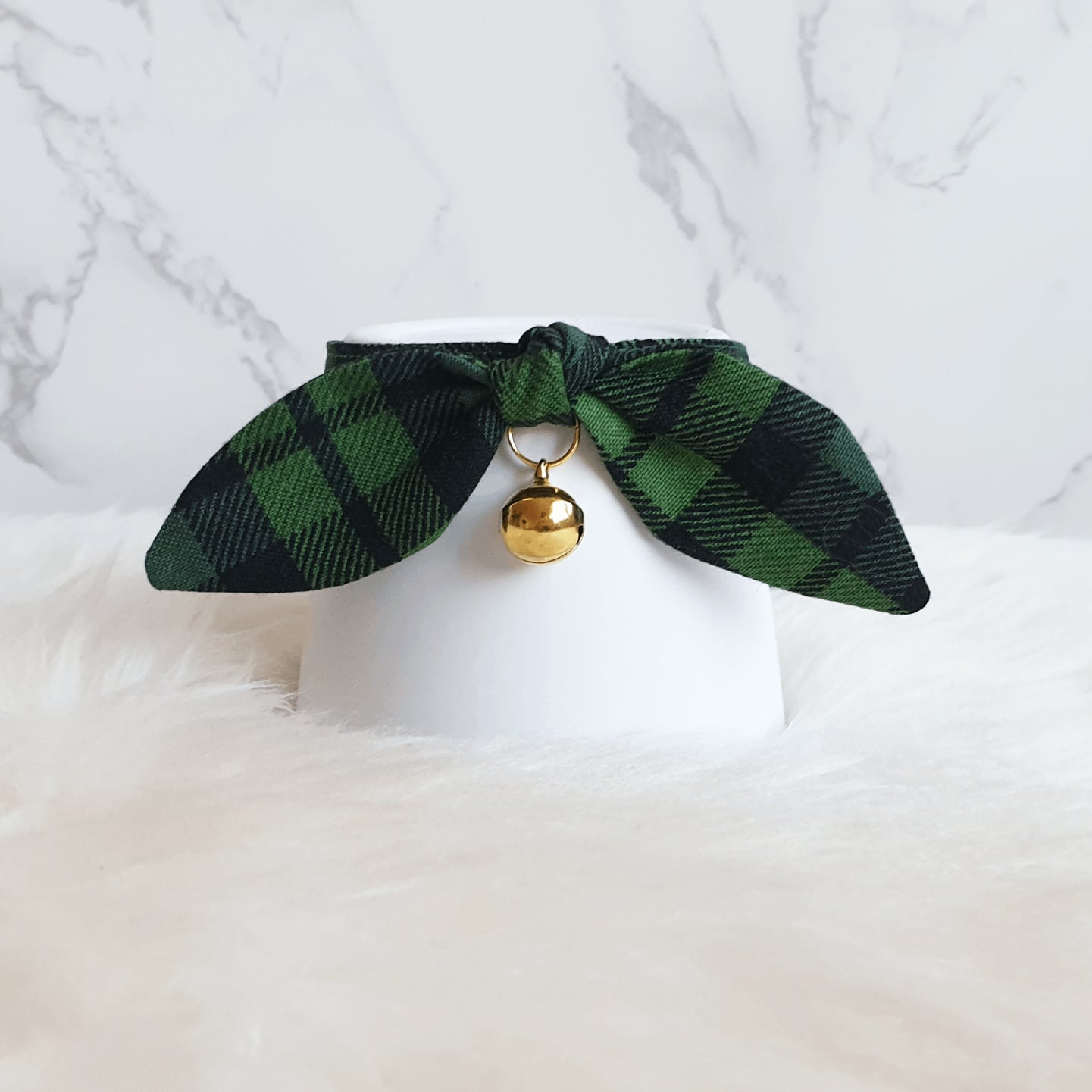Green Buffalo Plaid Bow Cat Collar