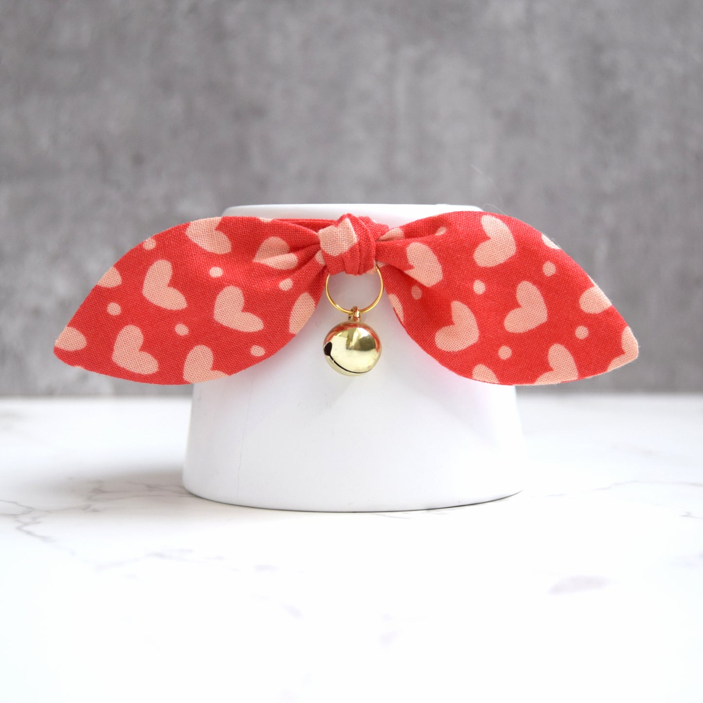 Red Heart Print Bow Cat Collar