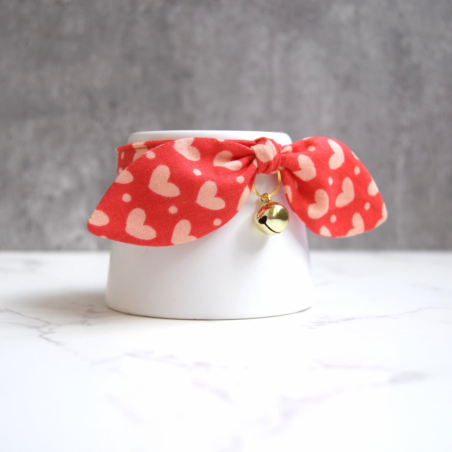 Red Heart Print Bow Cat Collar