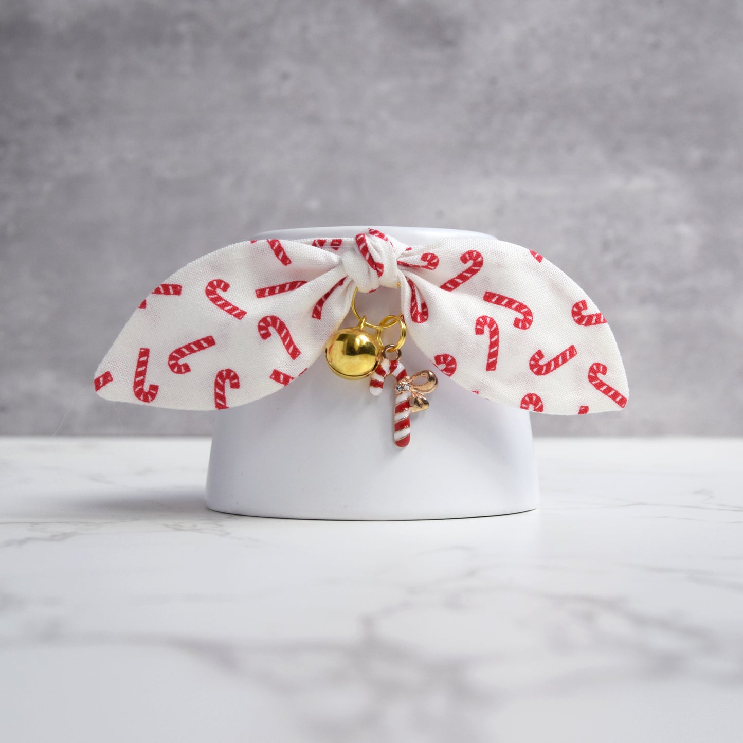 White Candy Cane Cat Collar with Charm
