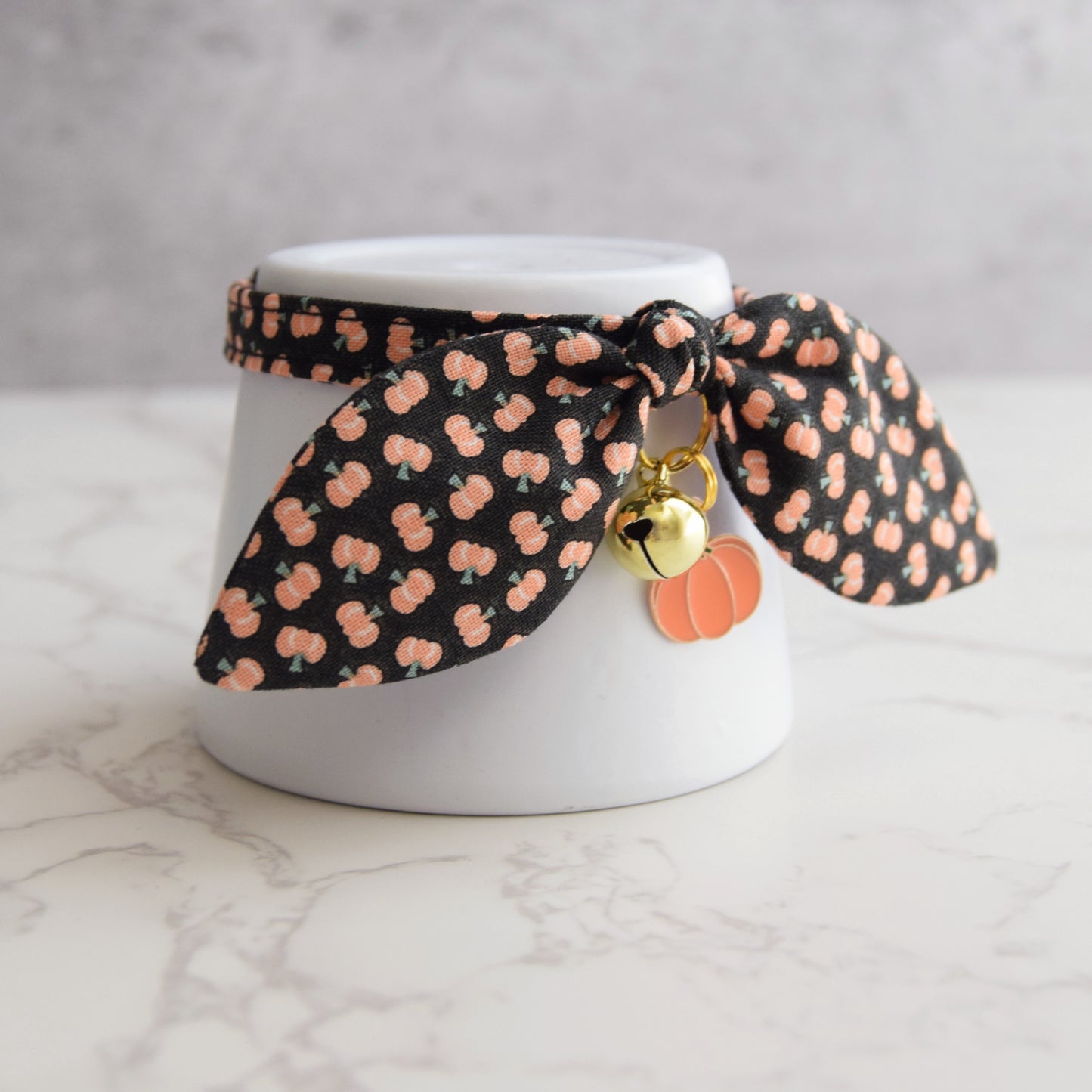 Black Pumpkin Print Cat Collar with Charm