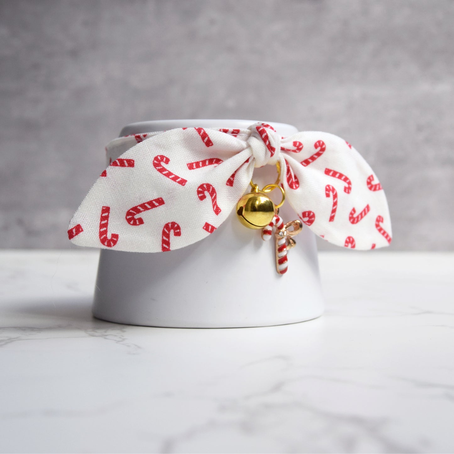 White Candy Cane Cat Collar with Charm