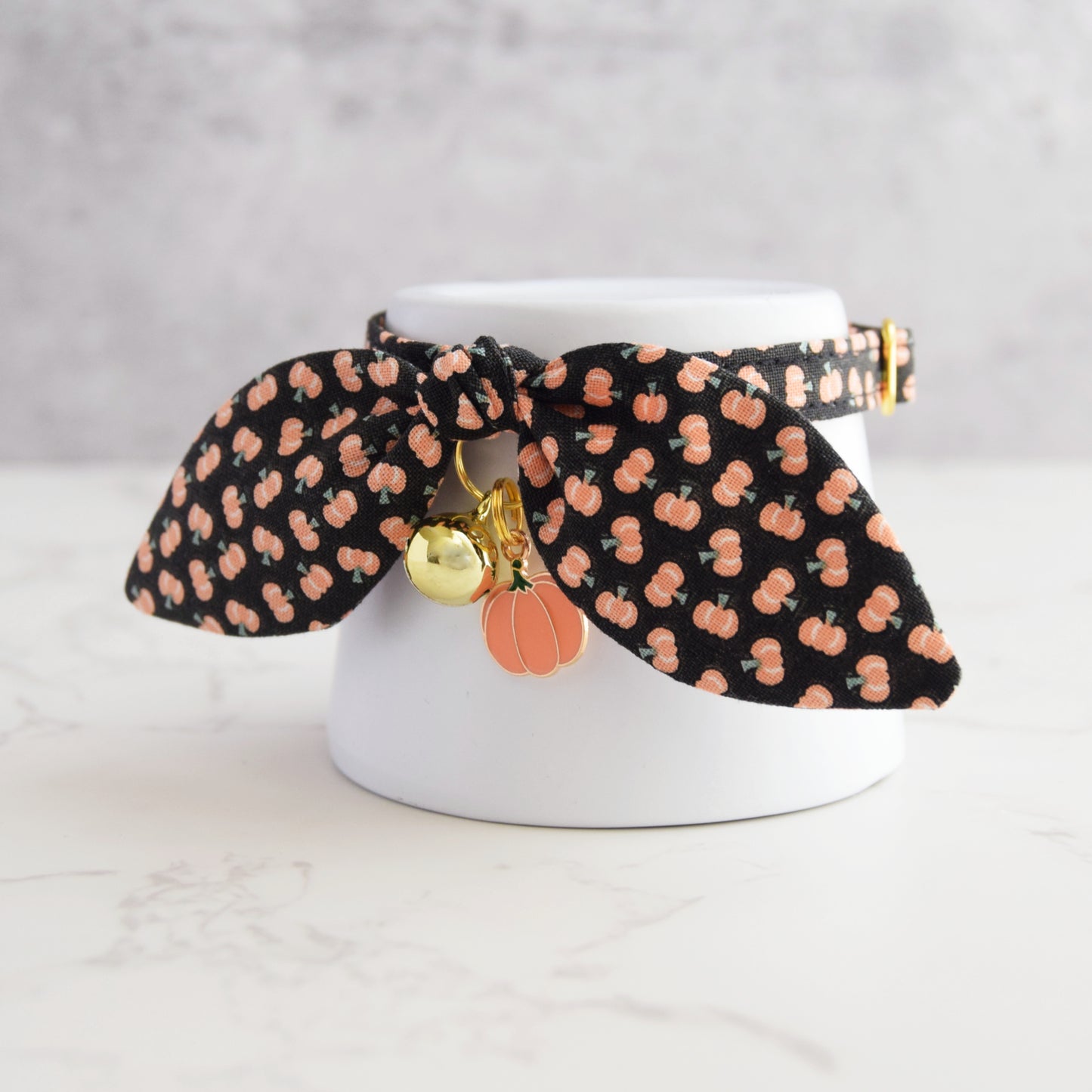 Black Pumpkin Print Cat Collar with Charm