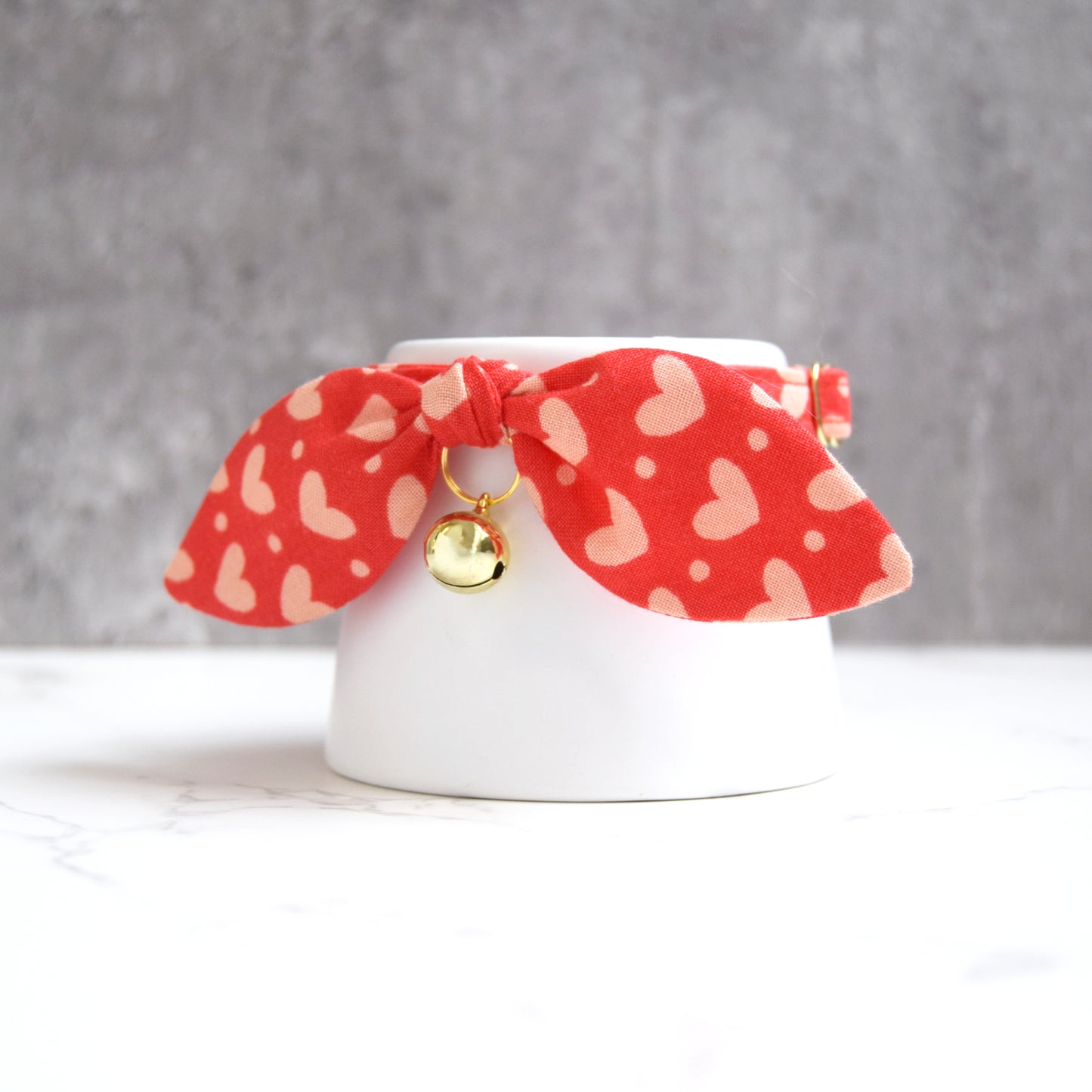 Red Heart Print Bow Cat Collar