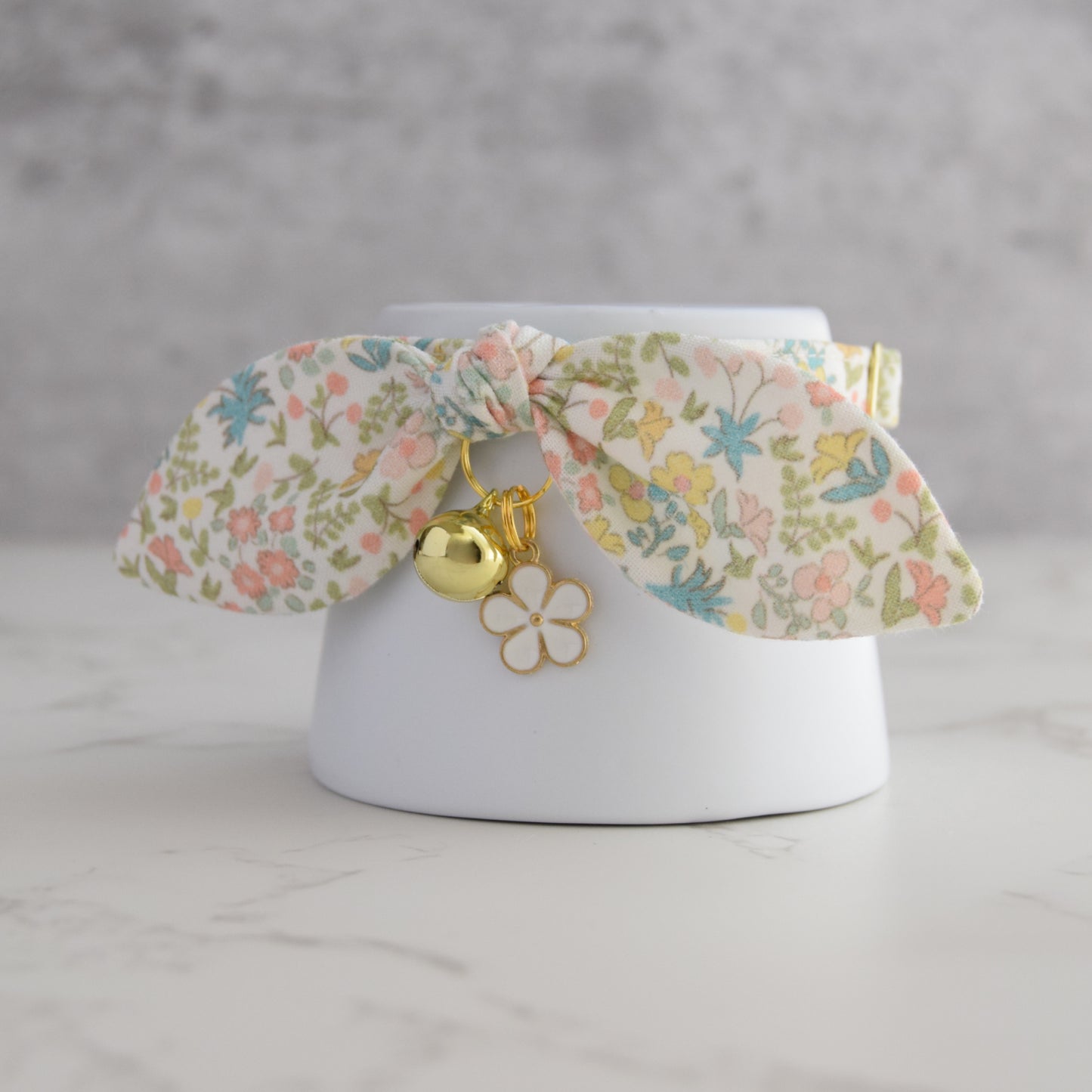 White Floral Cat Collar with Charm