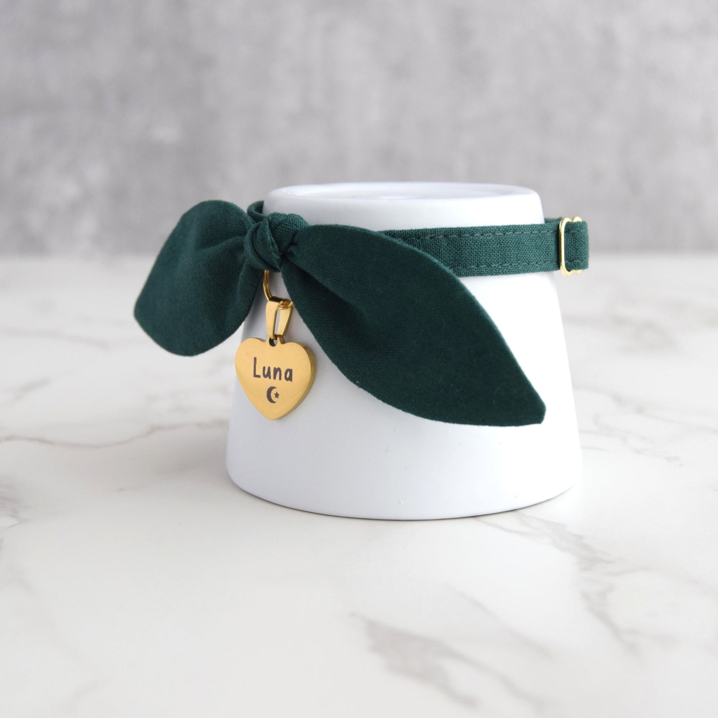 Green Bow Collar with Personalized Tag