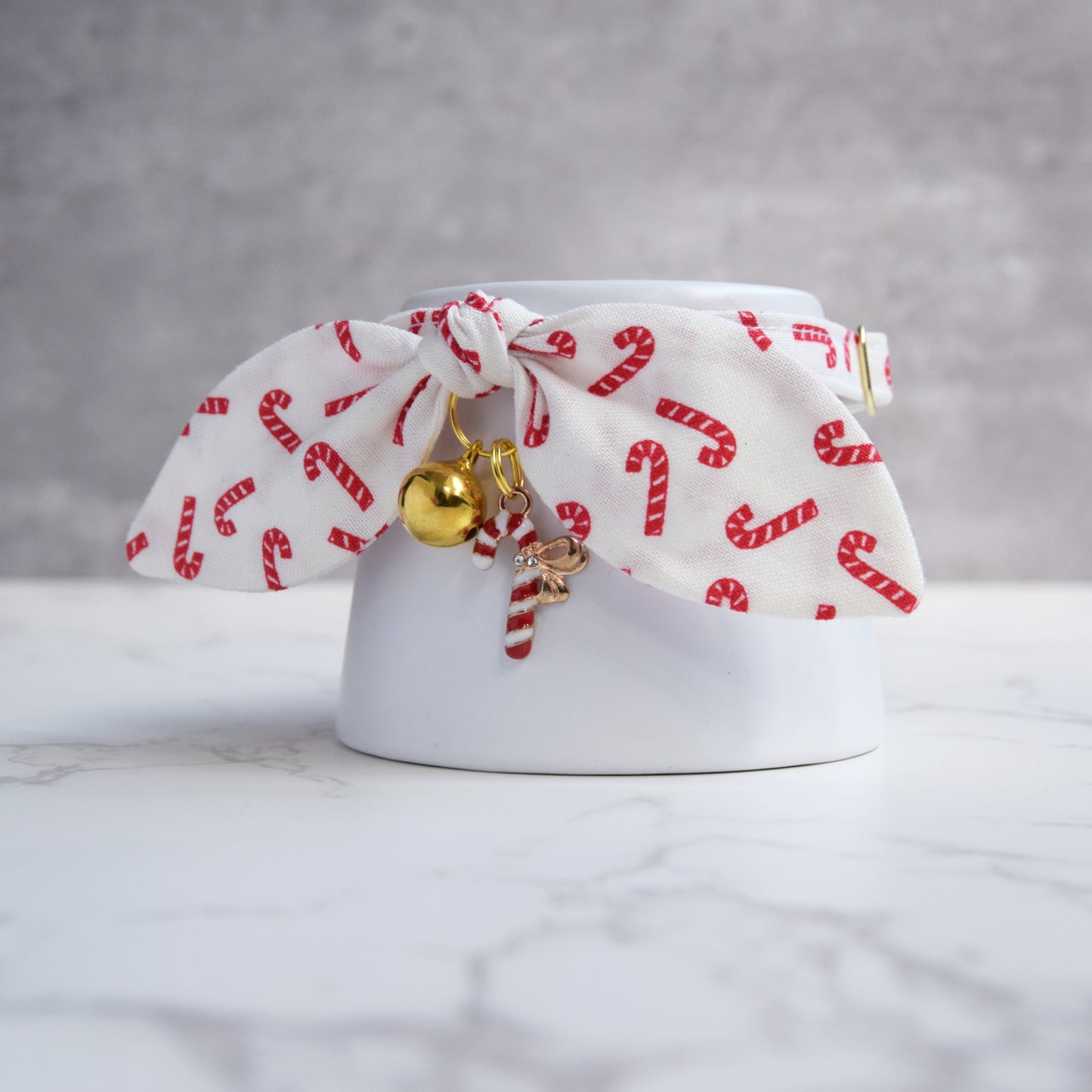 White Candy Cane Cat Collar with Charm