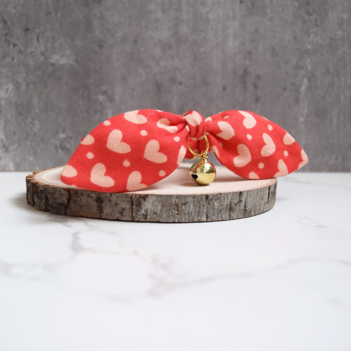 Red Heart Print Bow Cat Collar