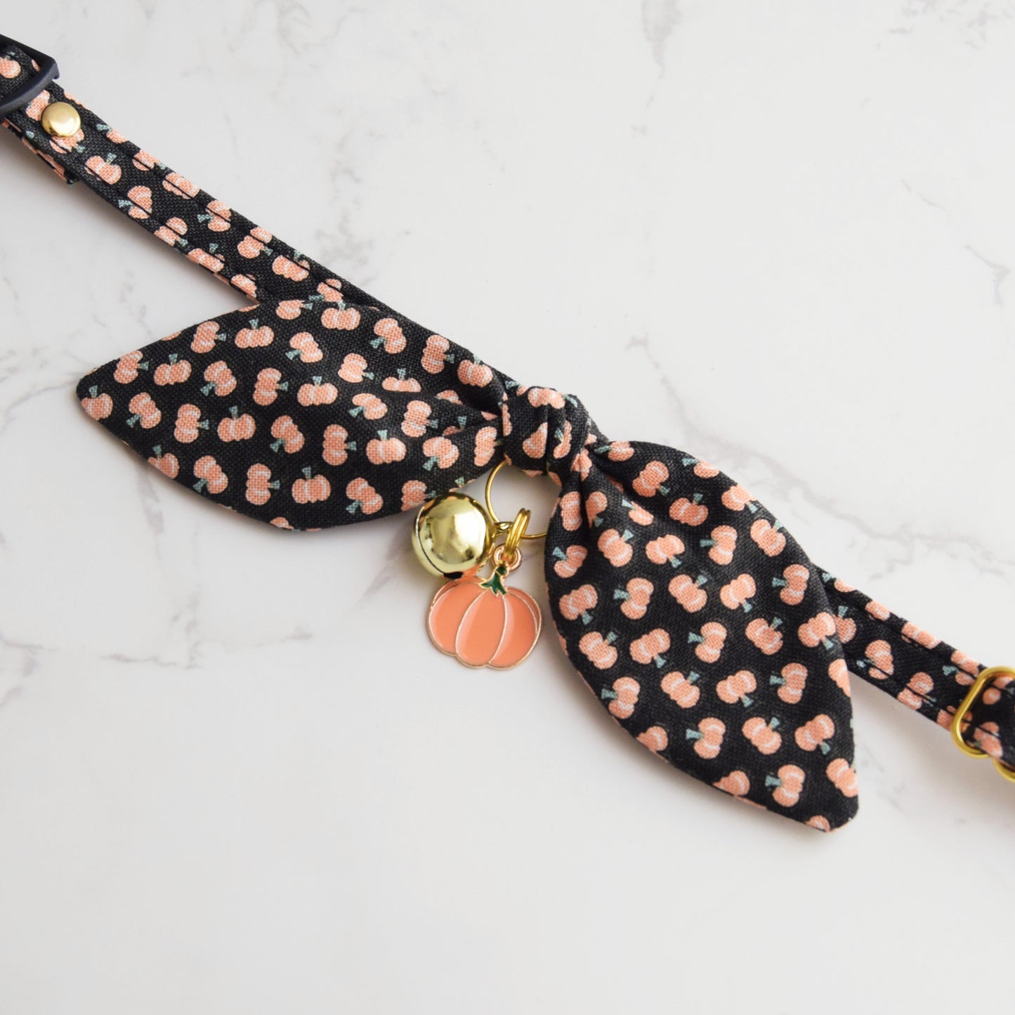 Black Pumpkin Print Cat Collar with Charm