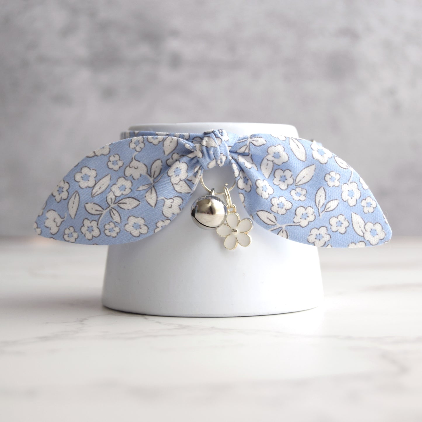 Blue Floral Cat Collar with Charm