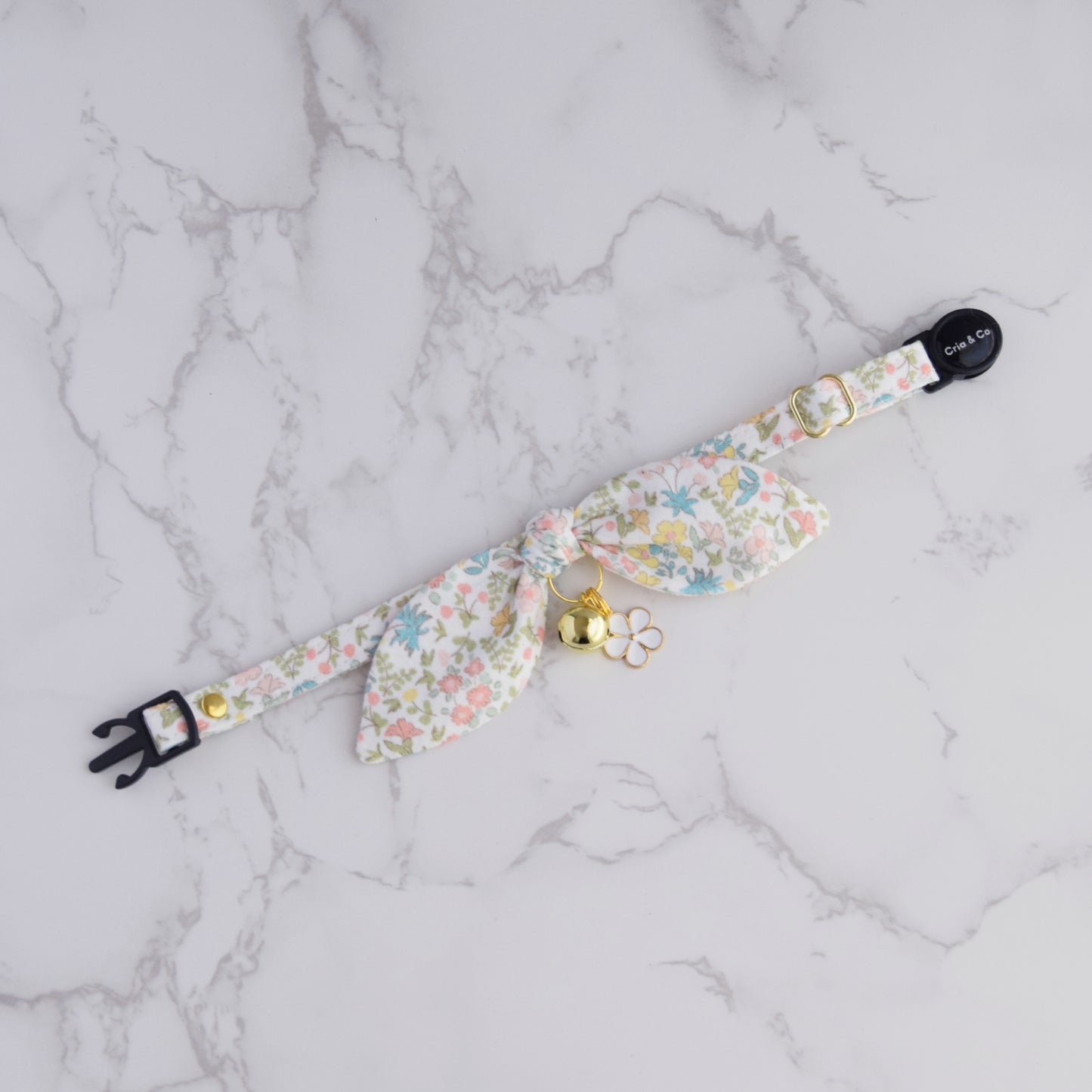 White Floral Cat Collar with Charm