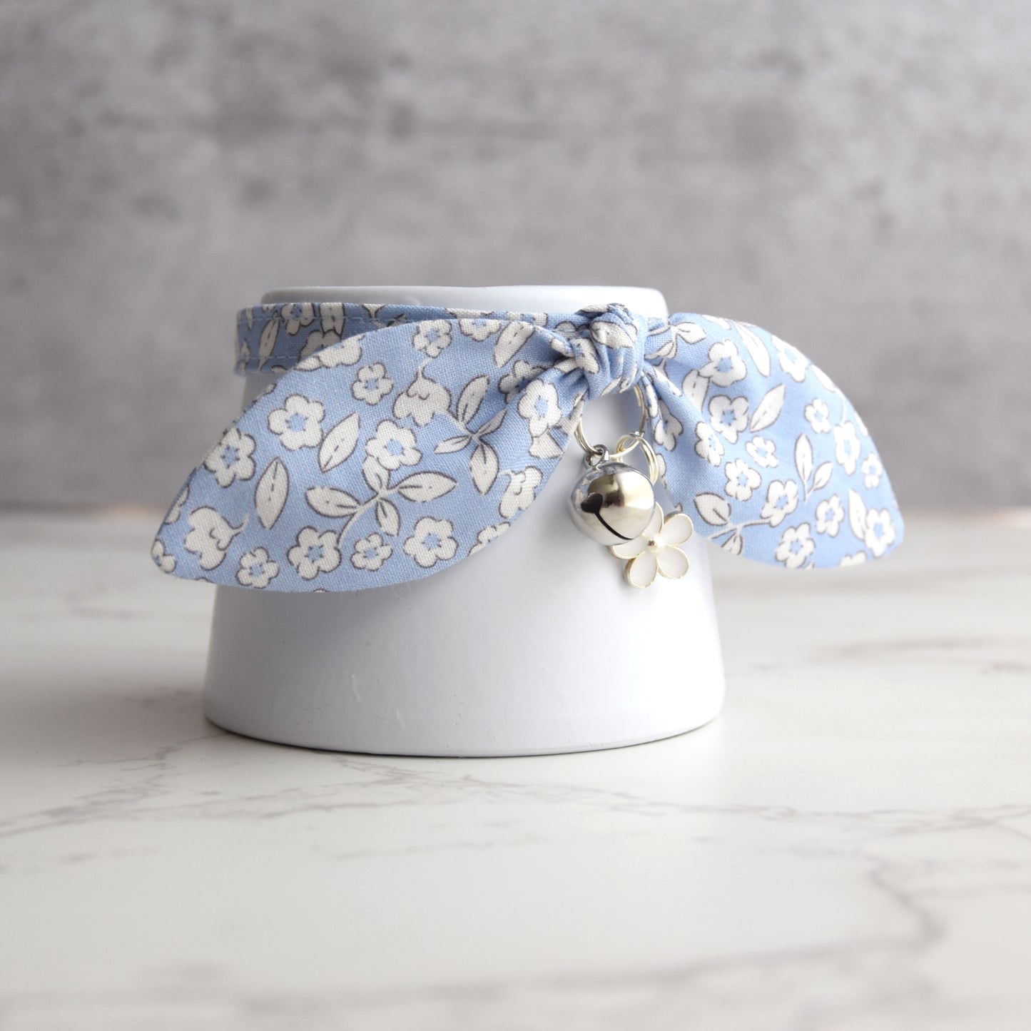 Blue Floral Cat Collar with Charm