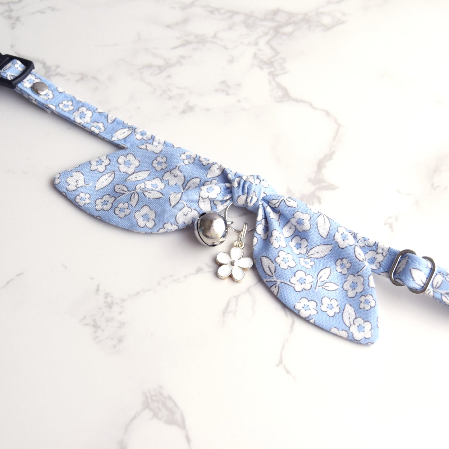 Blue Floral Cat Collar with Charm