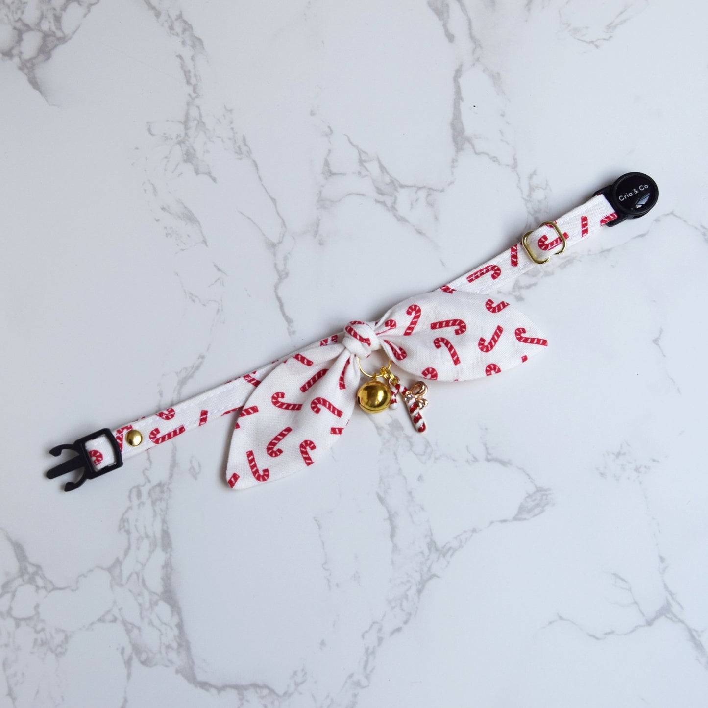 White Candy Cane Cat Collar with Charm