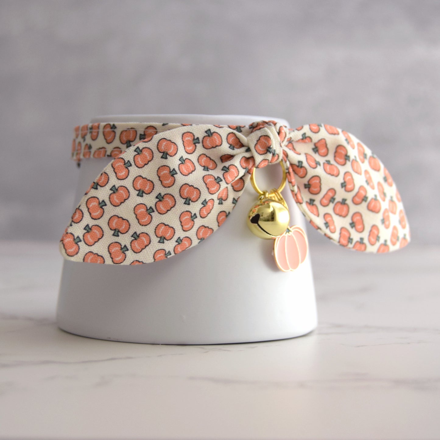 Tiny Pumpkin Print Cat Collar with Charm