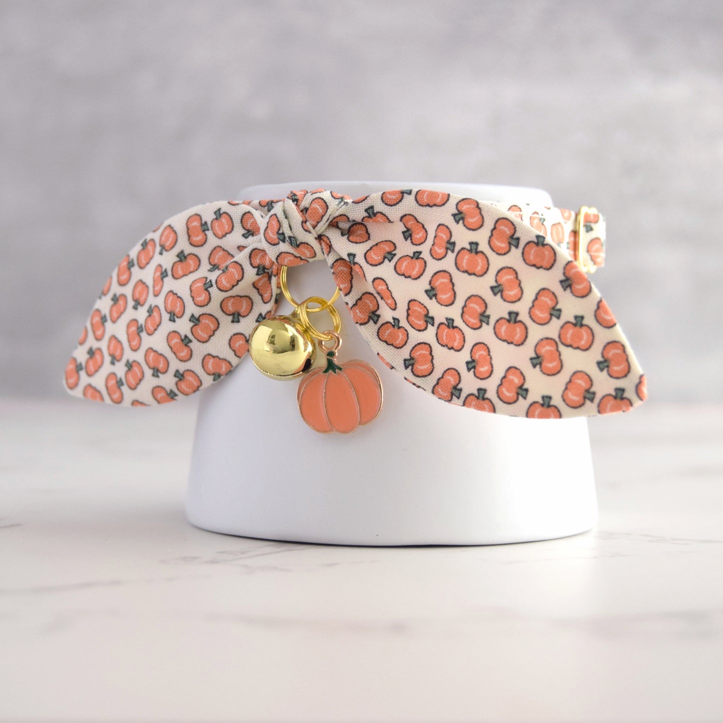 Tiny Pumpkin Print Cat Collar with Charm