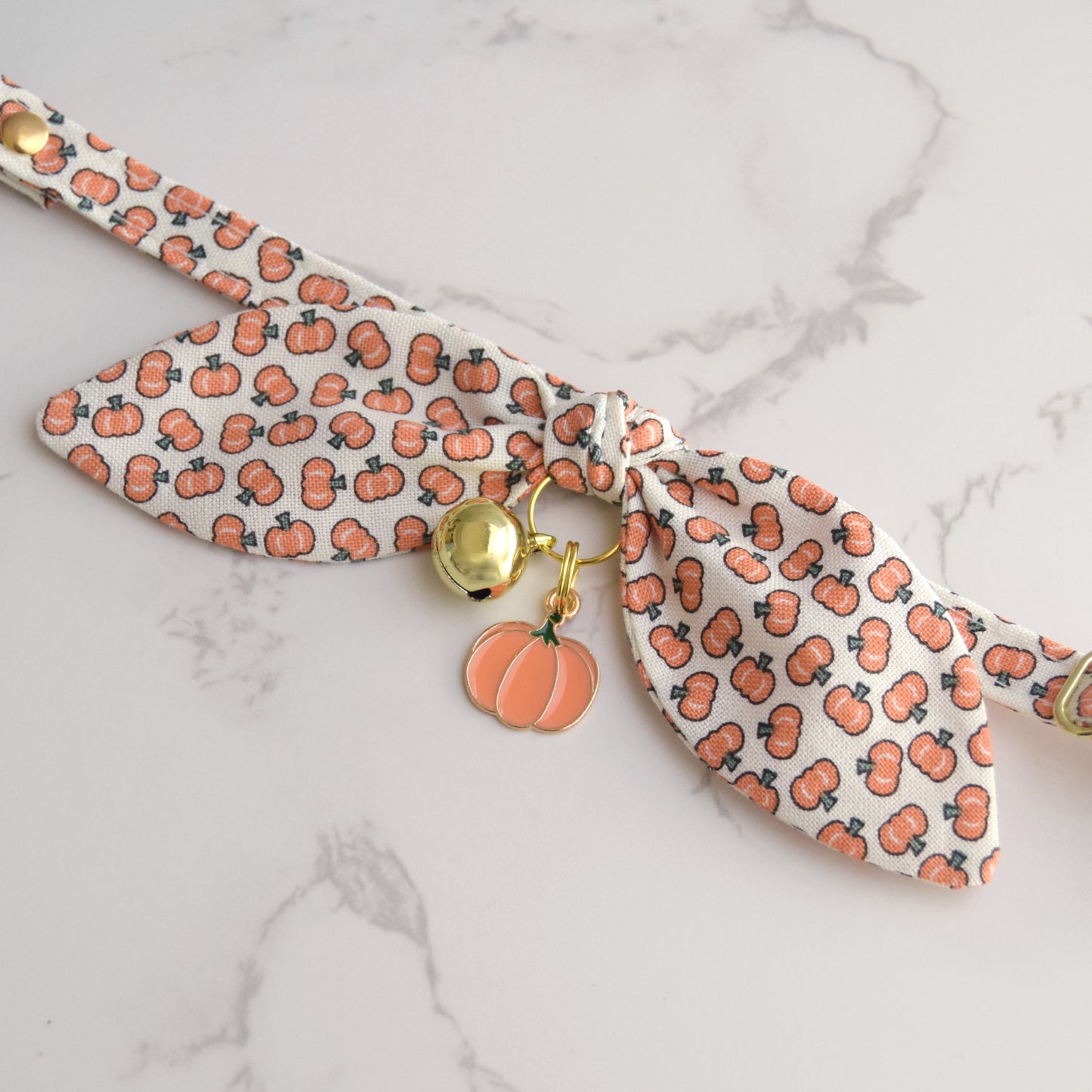 Tiny Pumpkin Print Cat Collar with Charm