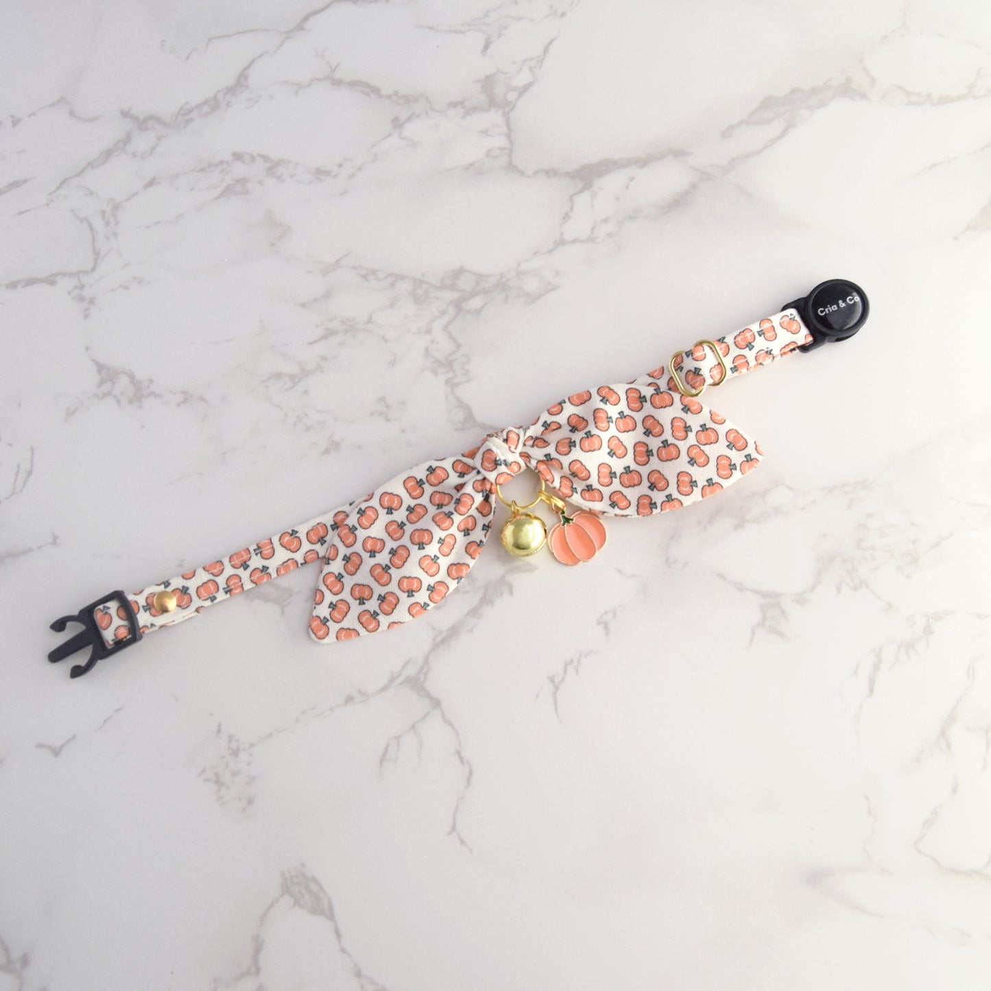 Tiny Pumpkin Print Cat Collar with Charm