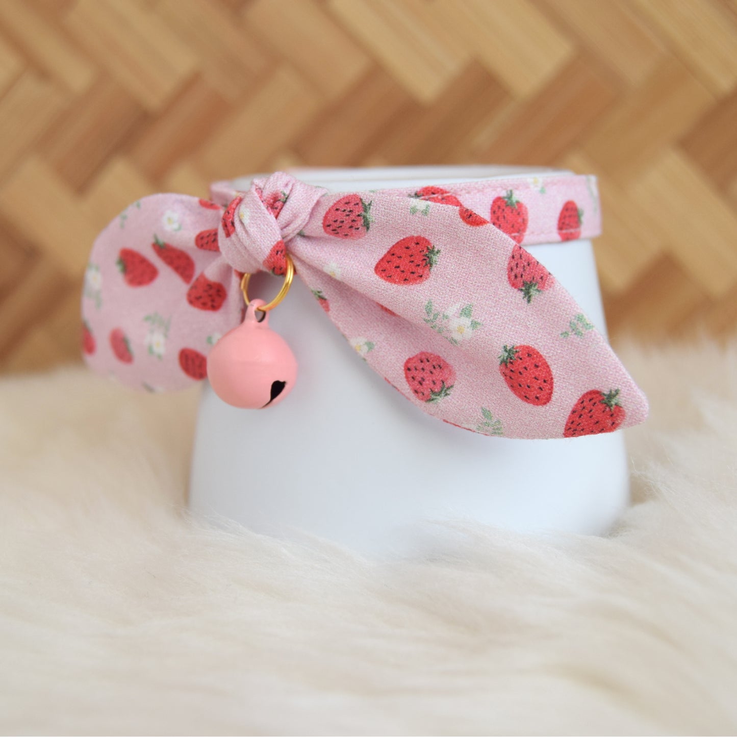 Pink Strawberries Bow Cat Collar