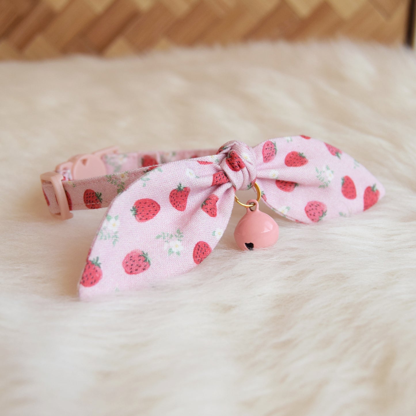 Pink Strawberries Bow Cat Collar