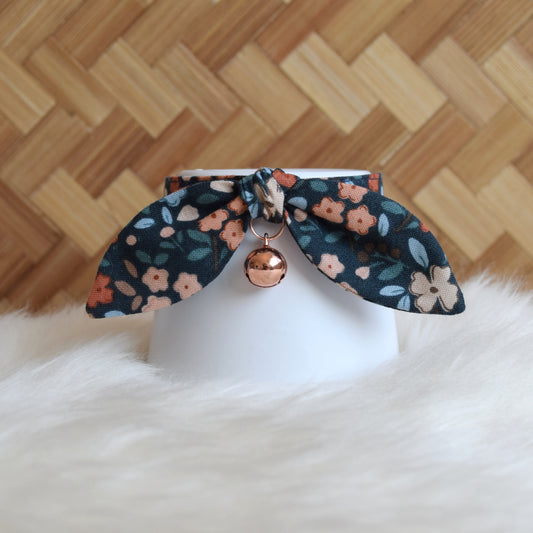 Dark Floral Bow Cat Collar