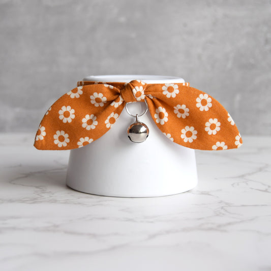 Brown Retro Daisy Bow Cat Collar