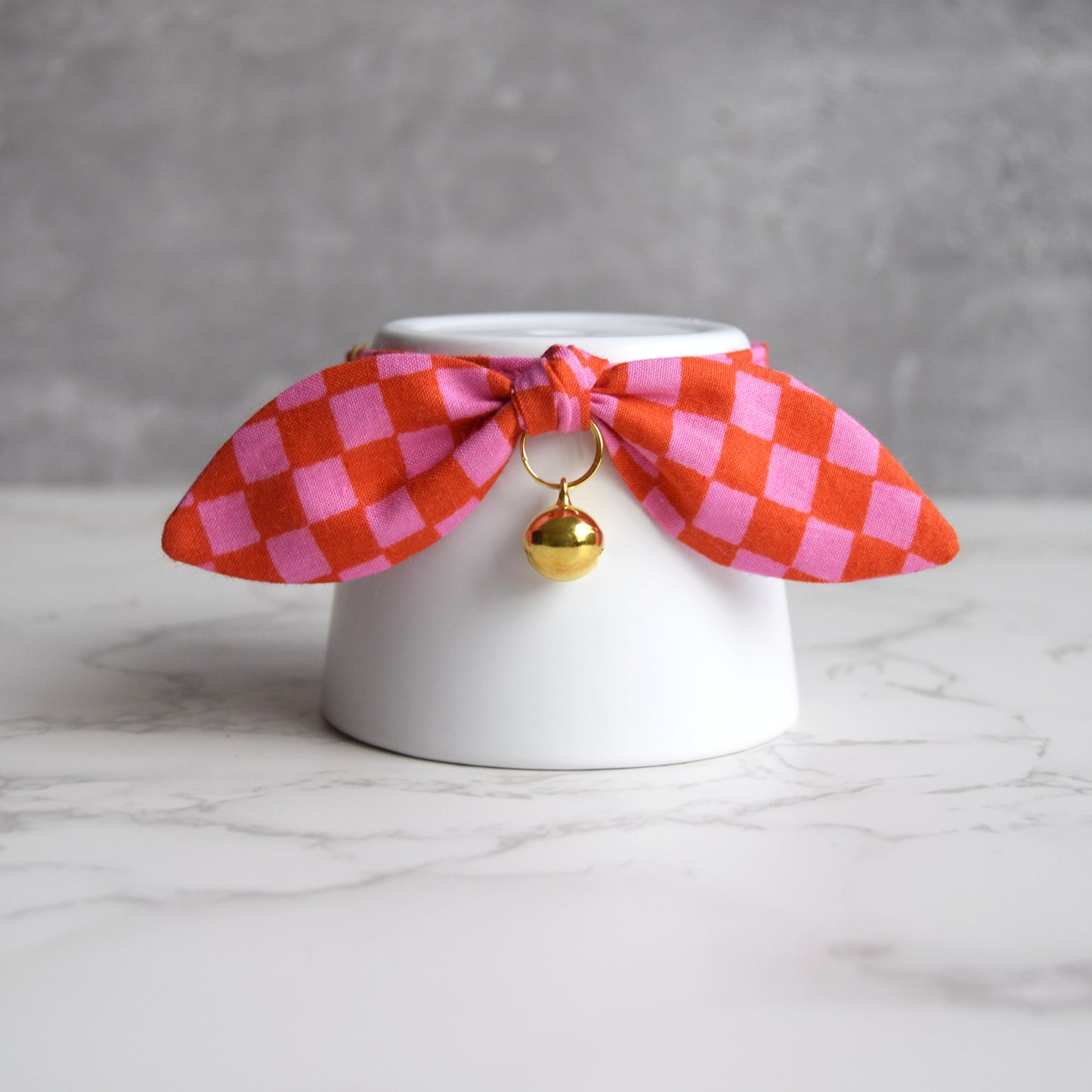 Red and Pink Checks Bow Cat Collar