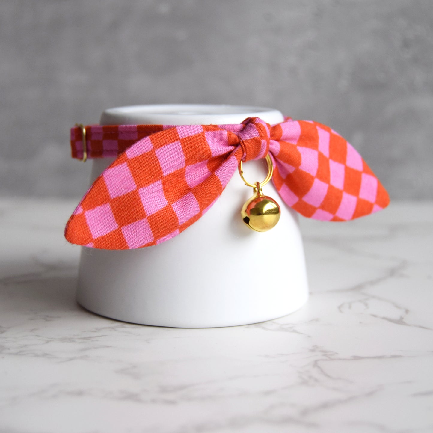 Red and Pink Checks Bow Cat Collar