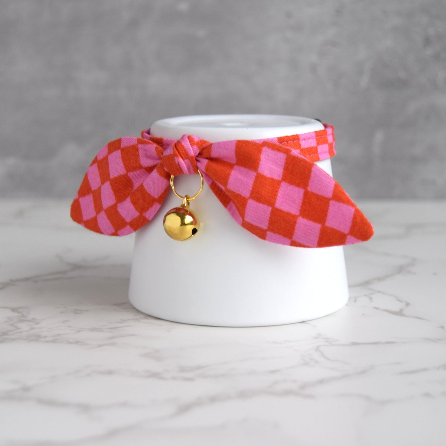 Red and Pink Checks Bow Cat Collar