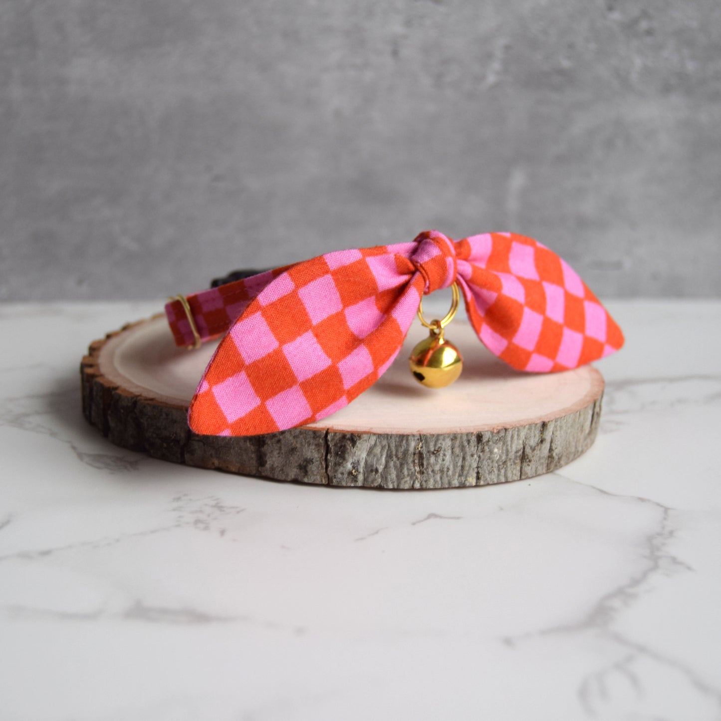 Red and Pink Checks Bow Cat Collar