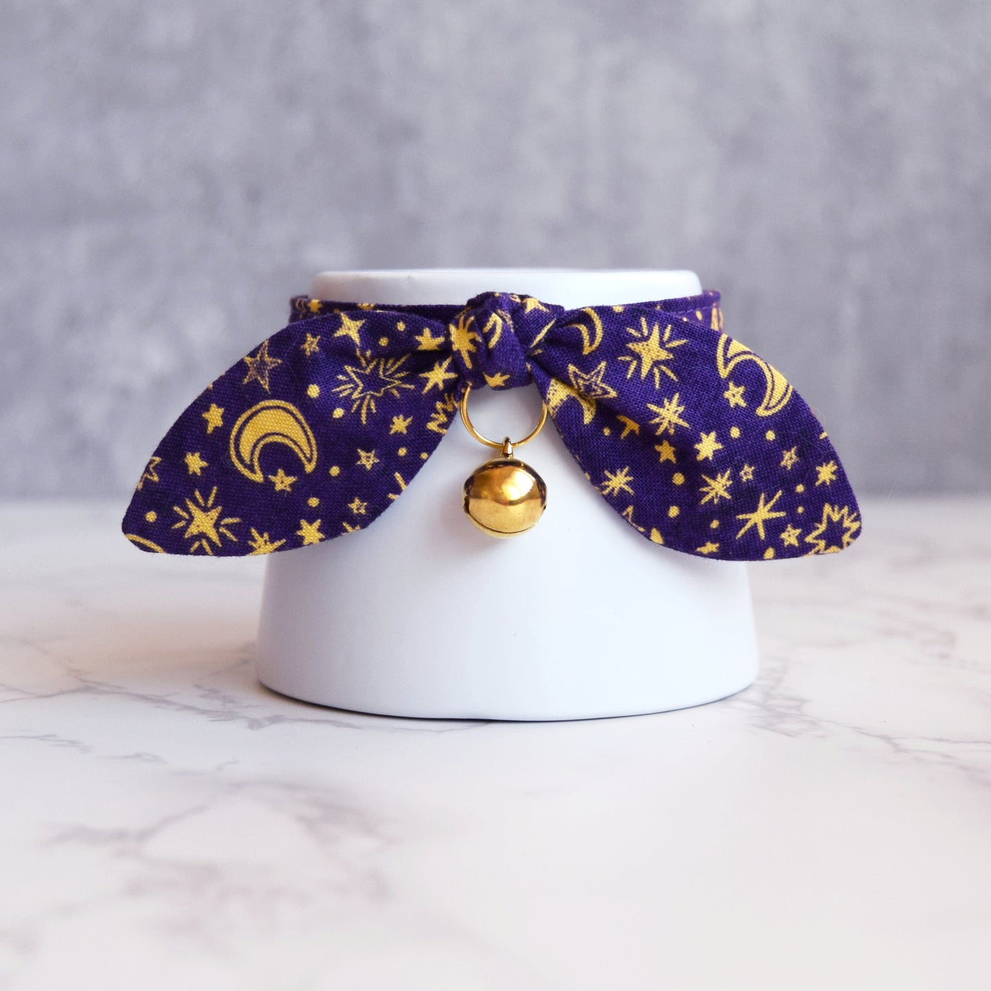 Purple Moon and Stars Bow Cat Collar