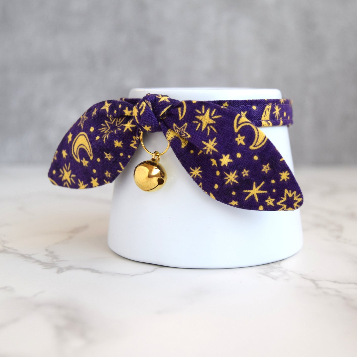 Purple Moon and Stars Bow Cat Collar