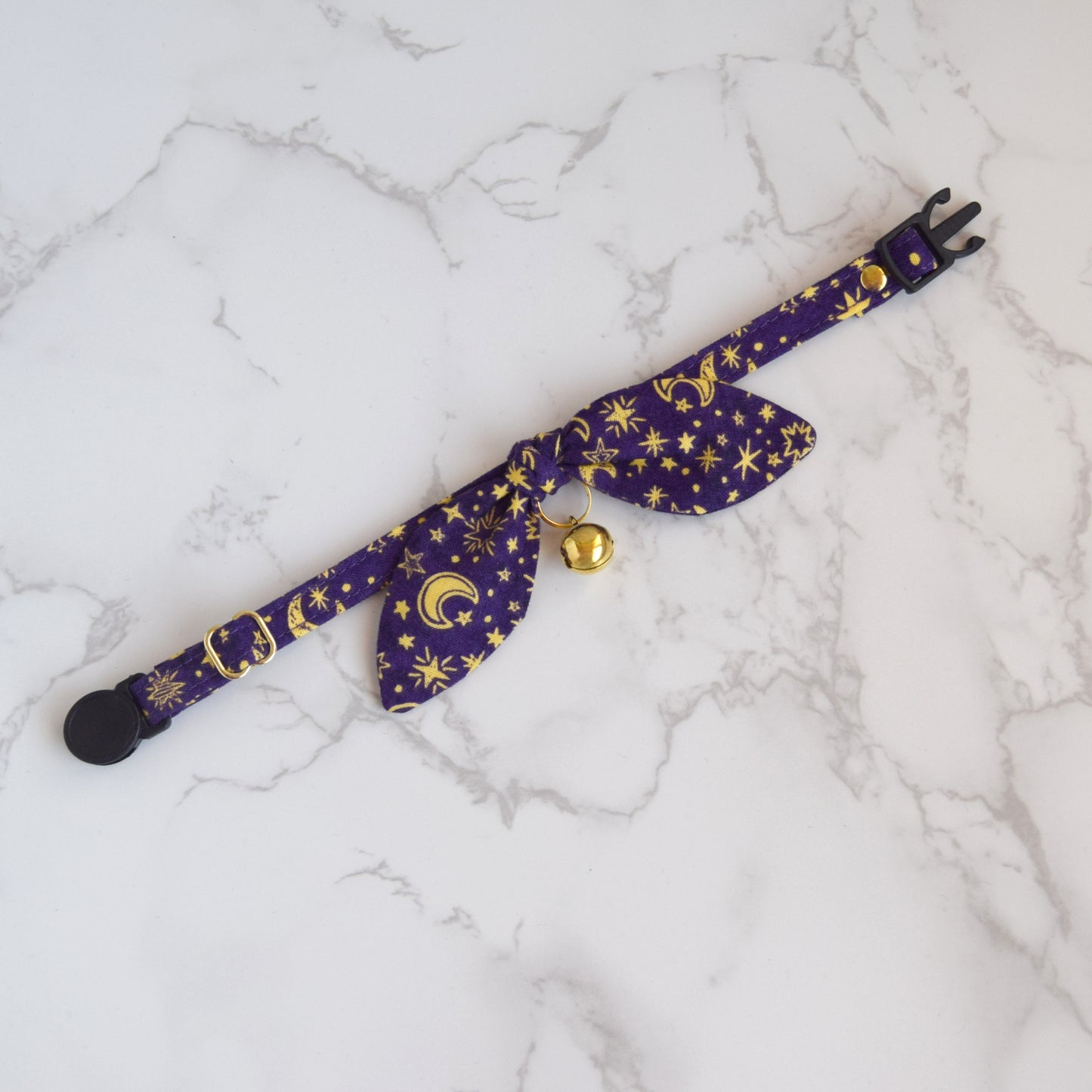 Purple Moon and Stars Bow Cat Collar