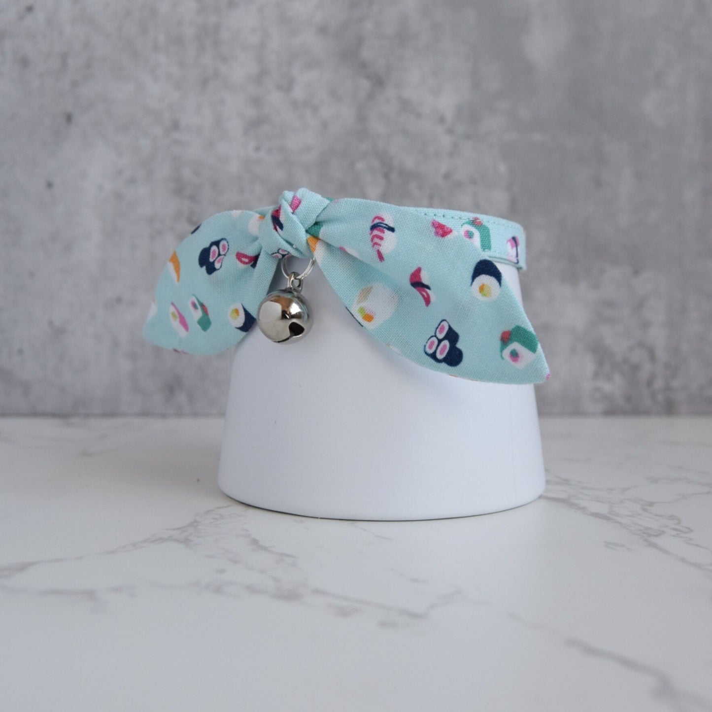 Sushi Cat Collar with Bow - Fun Colorful Breakaway Collar for Cats and Kittens - Soft Cotton Fabric Collar