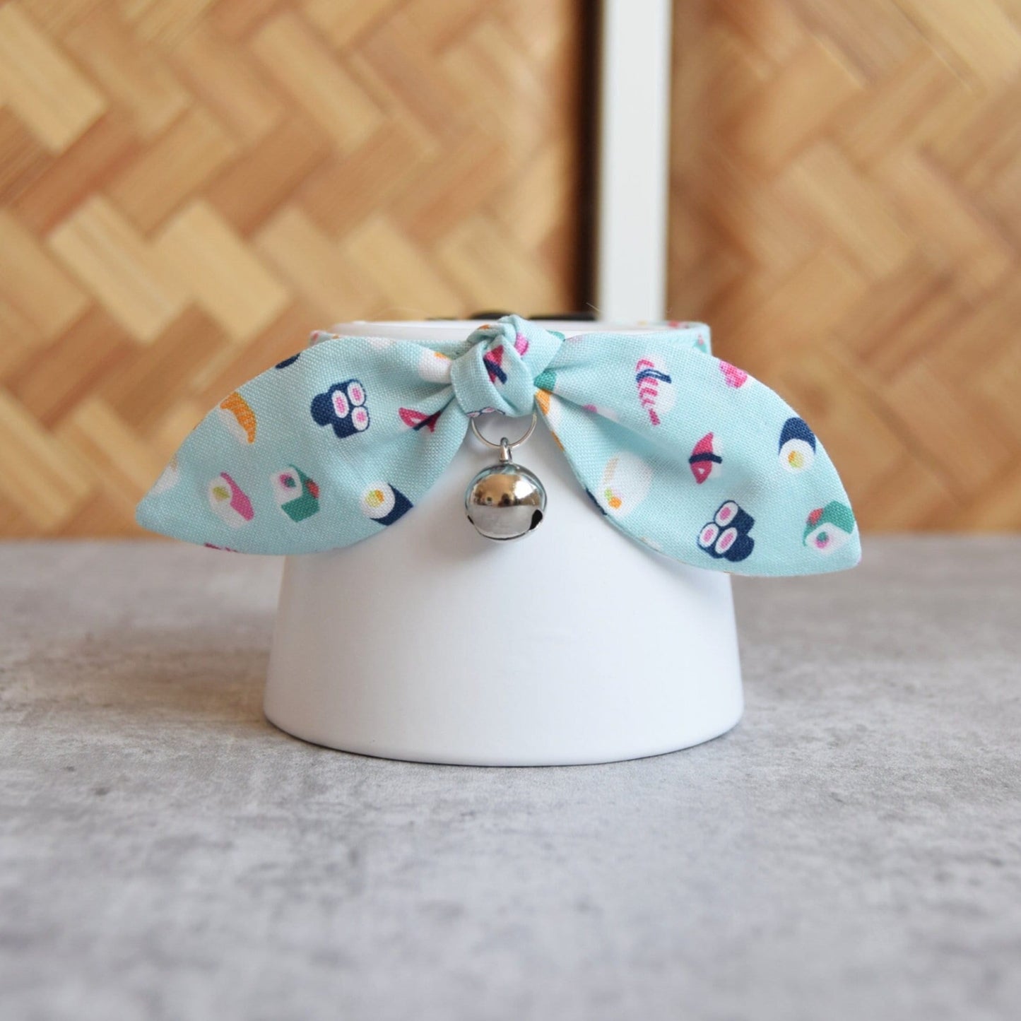 Sushi Cat Collar with Bow - Fun Colorful Breakaway Collar for Cats and Kittens - Soft Cotton Fabric Collar