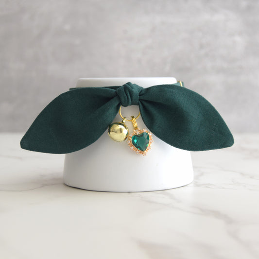 Dark Green Cat Collar with Charm