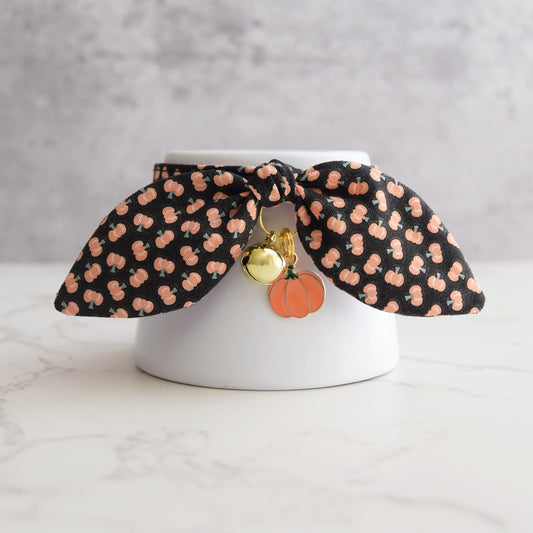 Black Pumpkin Print Cat Collar with Charm