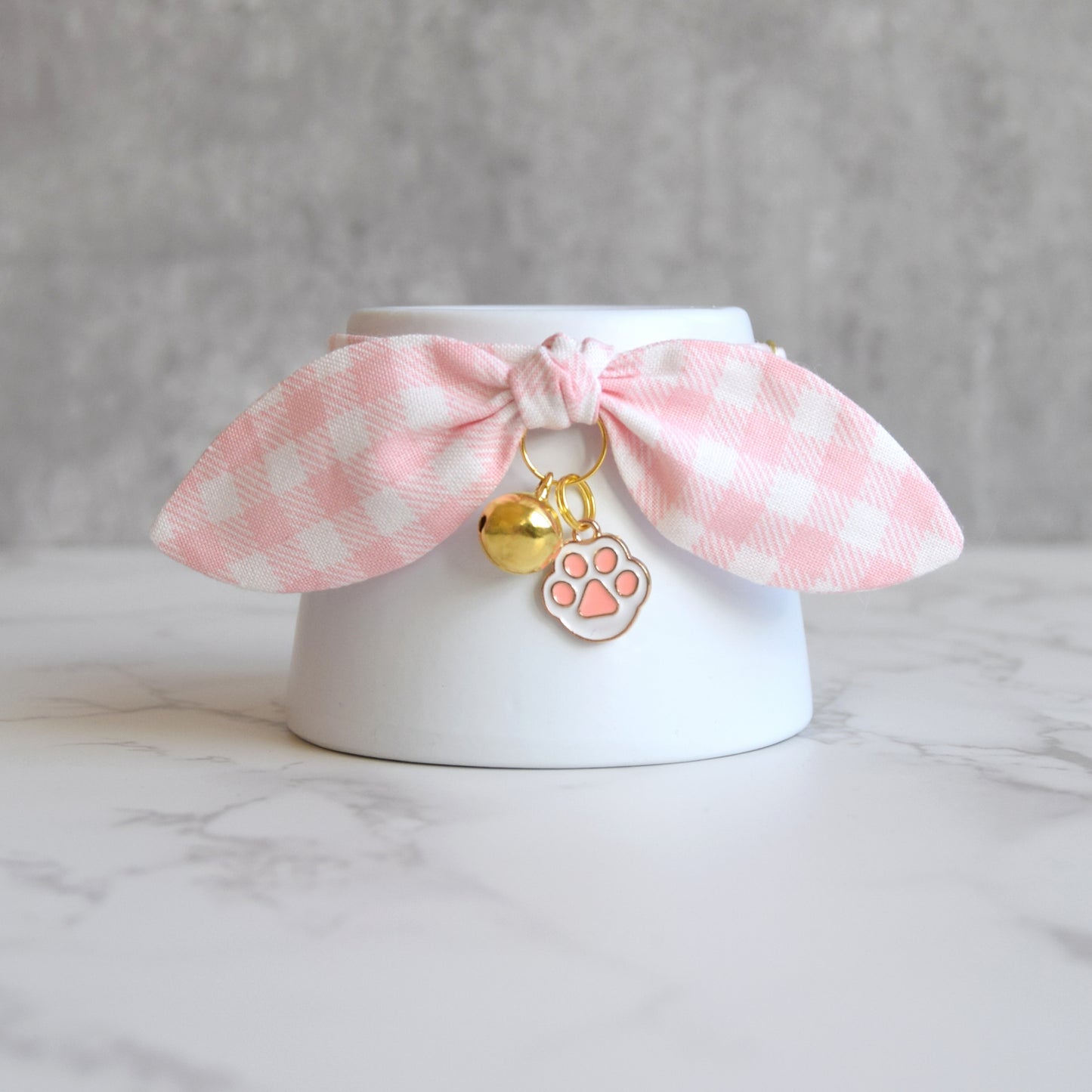 Pink Gingham Cat Collar with Charm