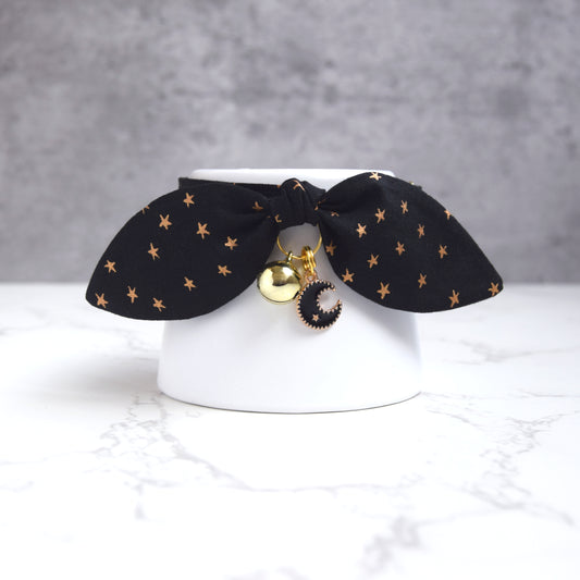 Black Stars Print Cat Collar with Bow