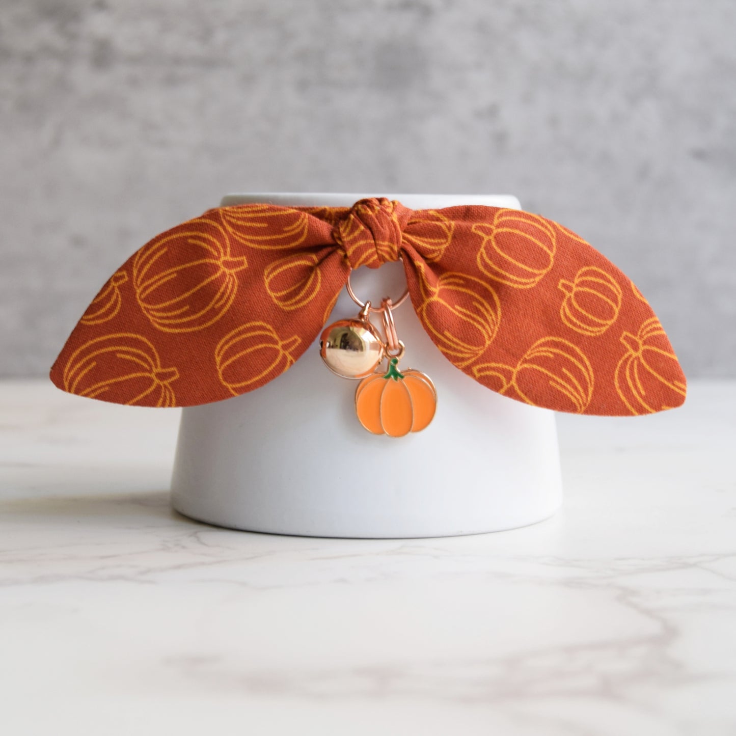 Burnt Orange Pumpkins Cat Collar with Bow