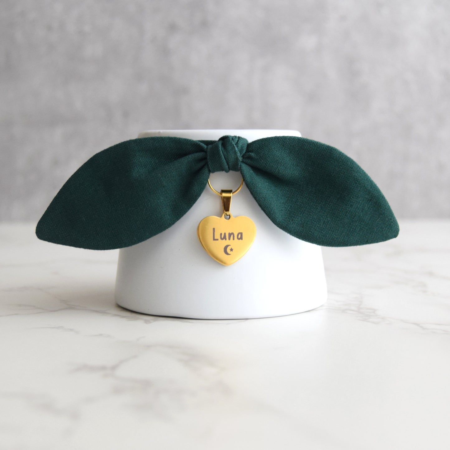 Green Bow Collar with Personalized Tag