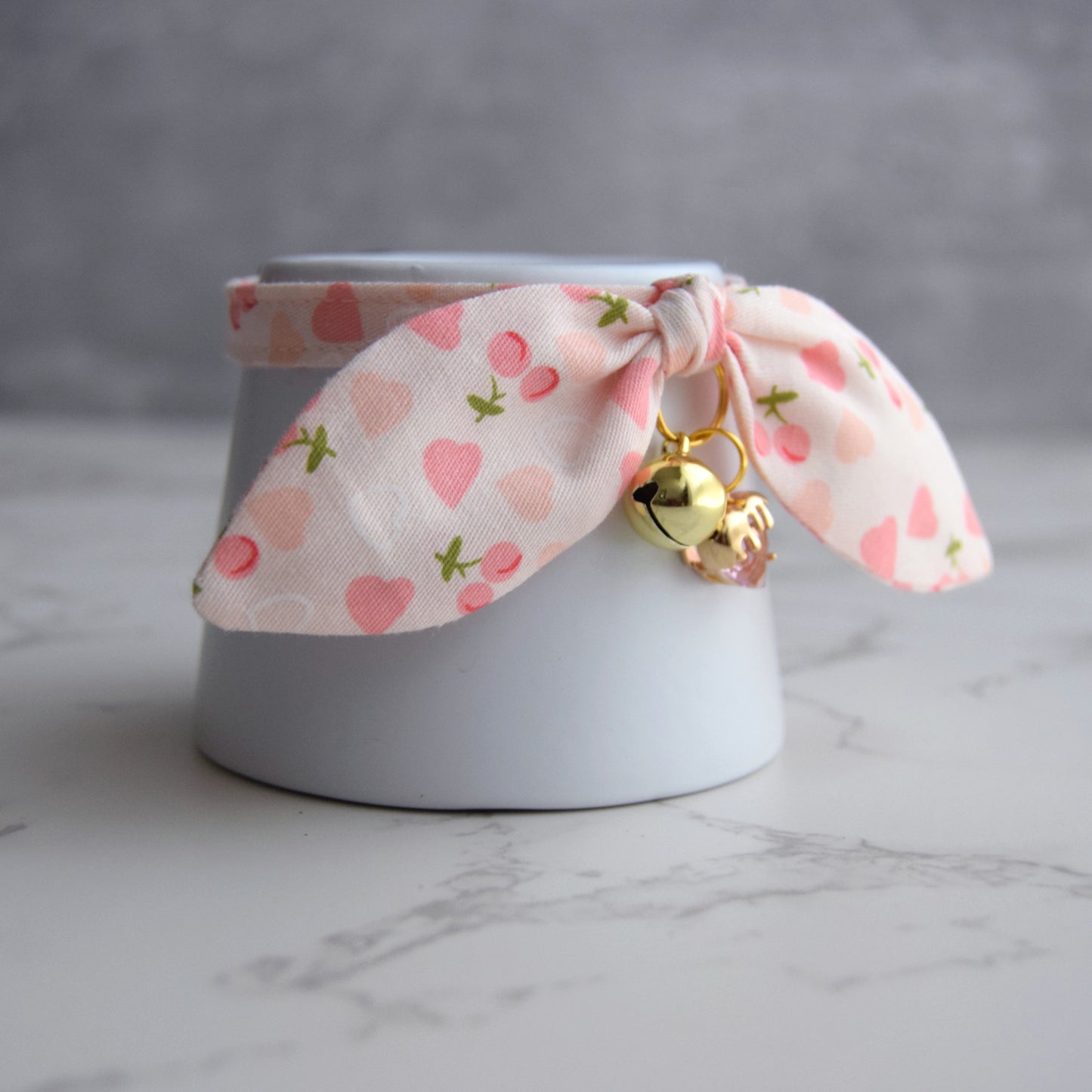 Pink Heart Print Cat Collar with Crystal Charm
