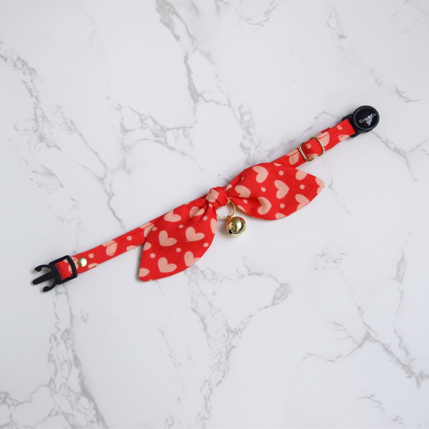 Red Heart Print Bow Cat Collar