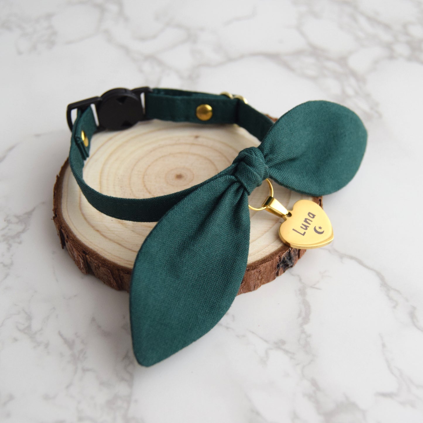 Green Bow Collar with Personalized Tag