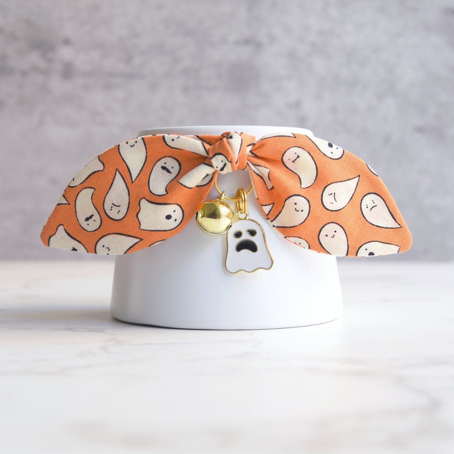 Orange Ghost Cat Collar with Charm