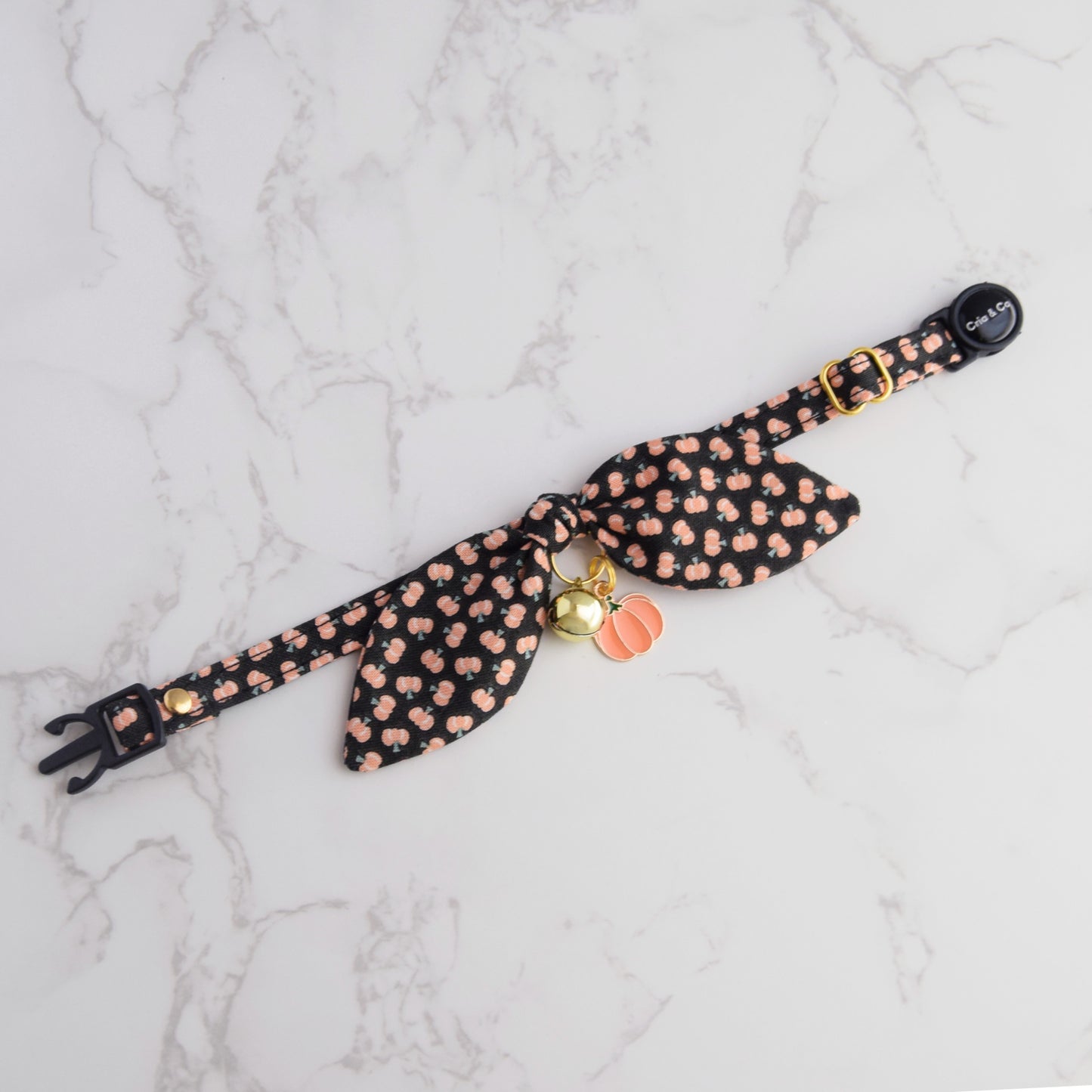 Black Pumpkin Print Cat Collar with Charm