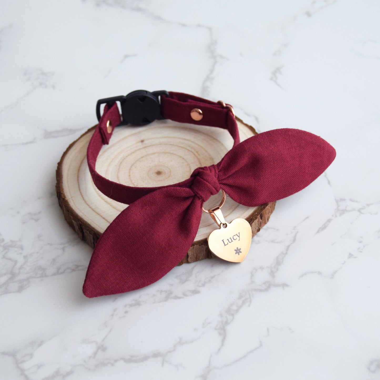 Burgundy Bow Collar with Tag