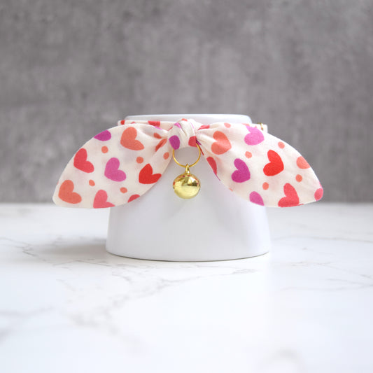 Colorful Hearts Print Bow Cat Collar