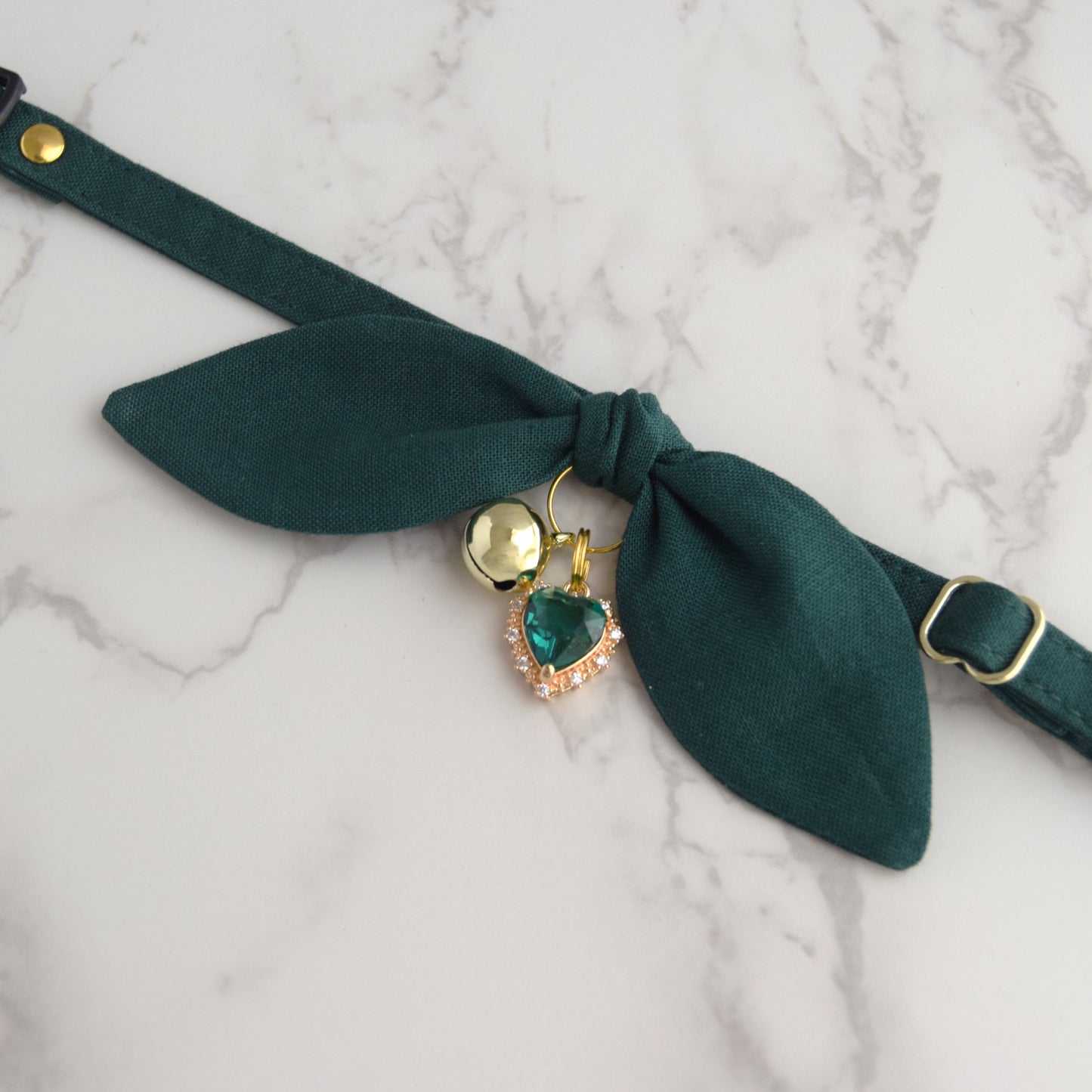 Dark Green Cat Collar with Charm